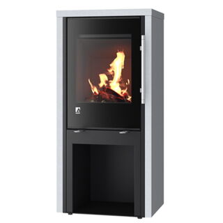 Kaminofen Drooff Imola Stahl schwarz Natursteinverkleidung PremiumGrey 