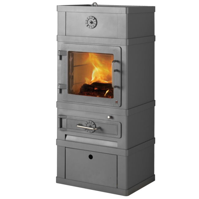 Kaminofen Lotus 2060 Grundmodell grau ohne Warmhaltefach inkl. Brennholzsockel