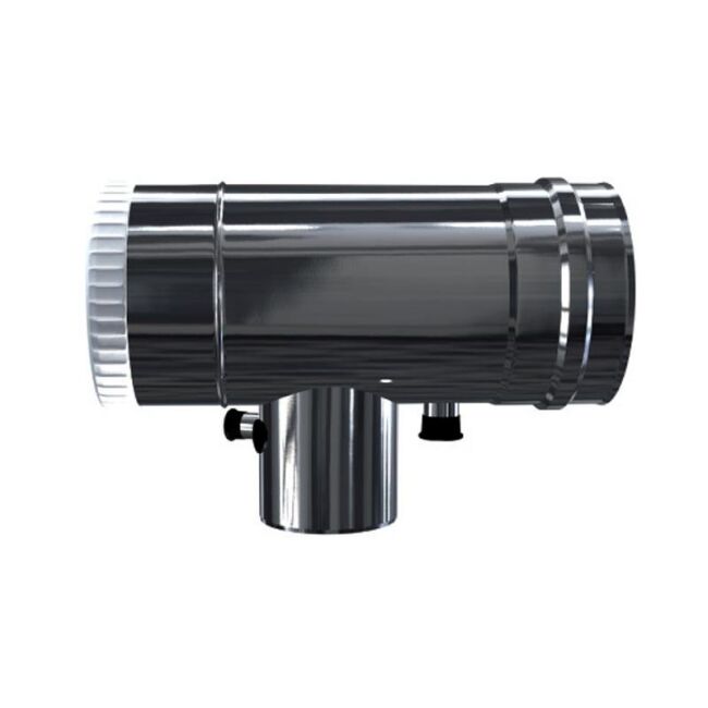 Luft Abgas System konzentrisch T-Stück 90° mit Revisionsöffnung, Kondensatableiter und Messstutzen DN 80/125