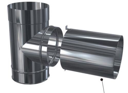 Edelstahlschornstein einwandig 0,5mm T-Stück kurz mit Verlängerung TR PF DN 150