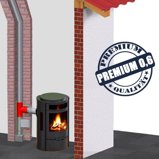 Edelstahlschornstein einwandig 0,6mm Premium T-Stück TR 45° Dn 300