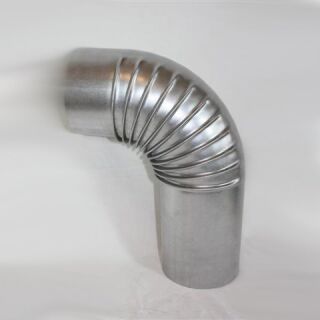 Ofenrohr-Bogen aus gebläutem Stahlblech, ohne Reinigungsöffnung (an der engen Seite ca. 15 cm verlängert) 90° 100 mm 1981001